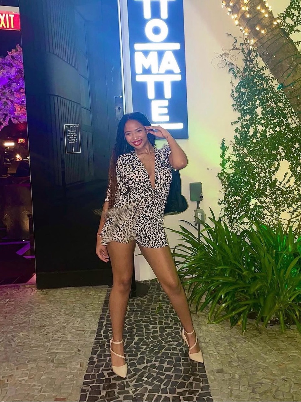 SHEIN Leopard Print Short Jumpsuit - Black & White